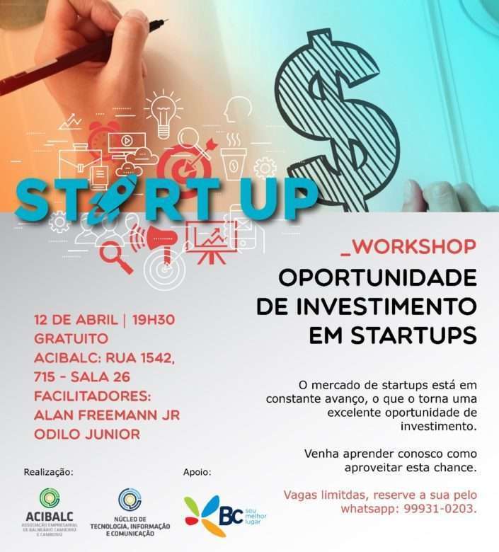 Flyer - Acibalc promove workshop sobre como investir em startups