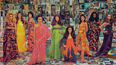 Campanha que celebrou os 50 anos da Rhodia no Brasil, de 1969, com vestidos estampados por artistas como Jacques Avadis, Moacyr Rocha, Fernando Martins e Manabu Mabe (Foto: Rhodia/ Divulgação)
