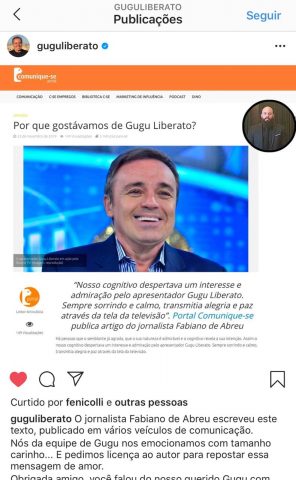 Gugu Liberato é publicado em conta oficial do apresentador